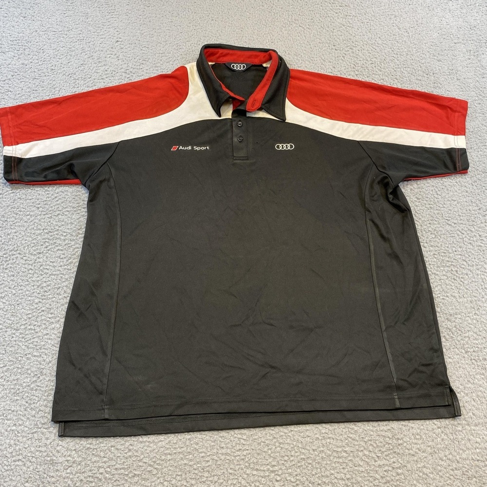 Audi Sport Polo Shirt Mens XXL Black Red White Embroidered Logo Racing Sportscar